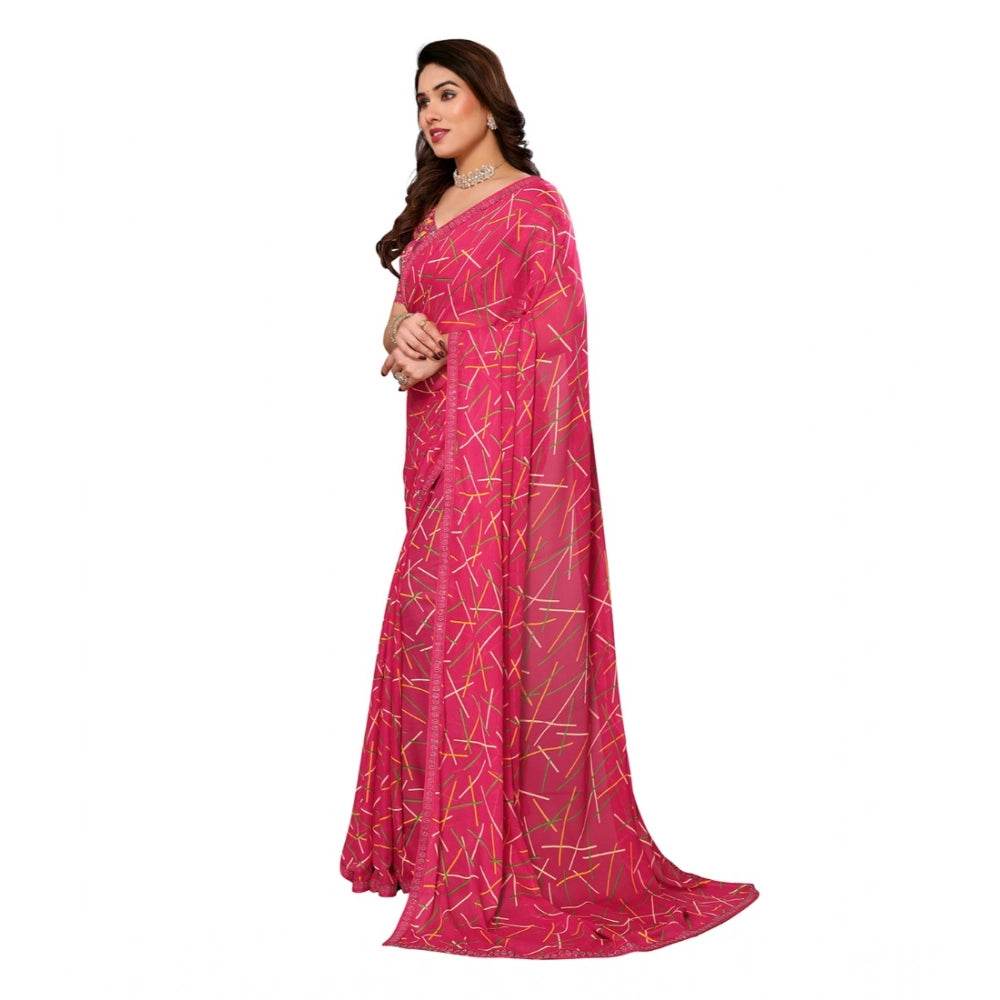 Generic Women's Georgette Printed Saree With Unstitched Blouse 5.5Mtr (Red) - MYLUXURY LANE ENTERPRISE