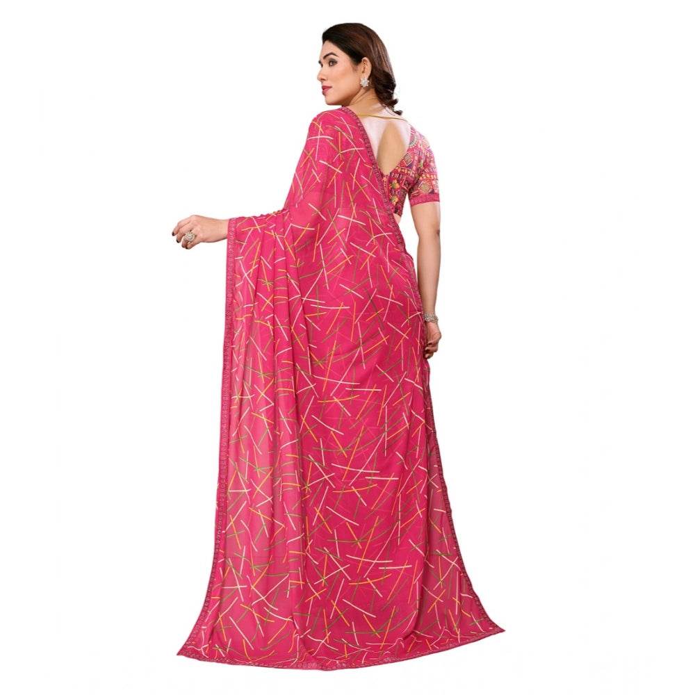 Generic Women's Georgette Printed Saree With Unstitched Blouse 5.5Mtr (Red) - MYLUXURY LANE ENTERPRISE