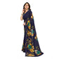 Generic Women's Georgette Printed Saree With Unstitched Blouse 5.5Mtr (Navy Blue) - MYLUXURY LANE ENTERPRISE