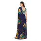 Generic Women's Georgette Printed Saree With Unstitched Blouse 5.5Mtr (Navy Blue) - MYLUXURY LANE ENTERPRISE