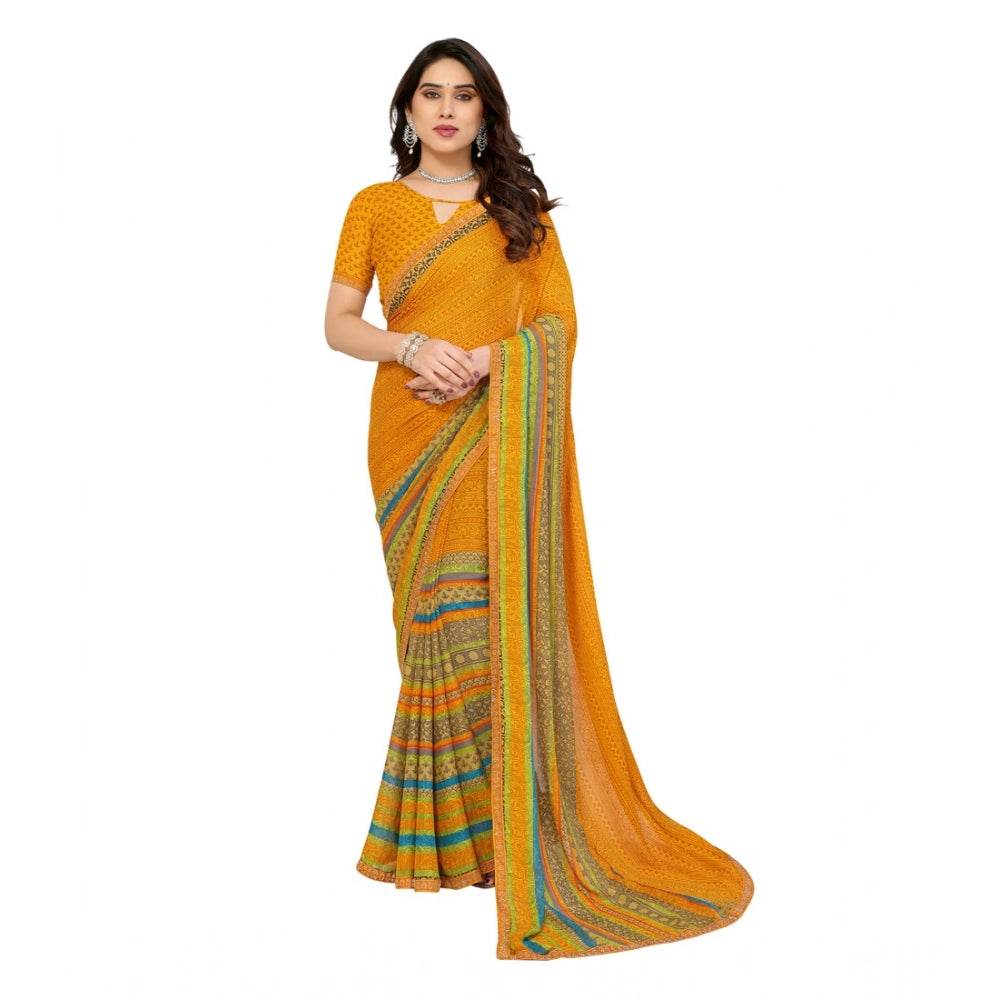 Generic Women's Georgette Printed Saree With Unstitched Blouse 5.5Mtr (Mustard) - MYLUXURY LANE ENTERPRISE