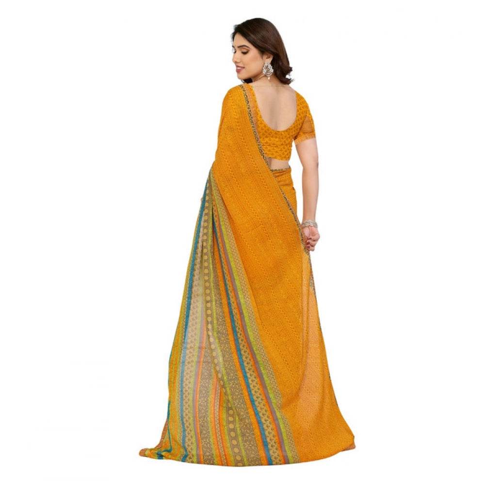 Generic Women's Georgette Printed Saree With Unstitched Blouse 5.5Mtr (Mustard) - MYLUXURY LANE ENTERPRISE