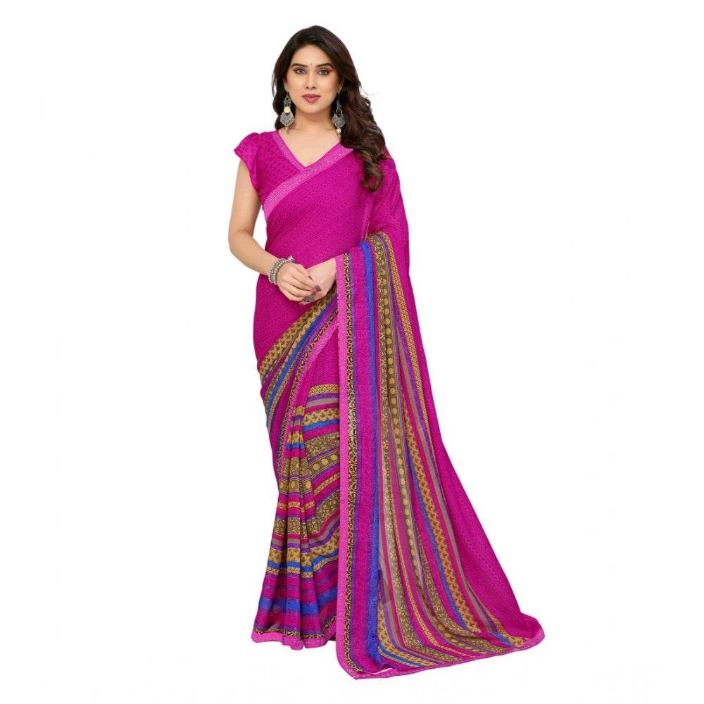 Generic Women's Georgette Printed Saree With Unstitched Blouse 5.5Mtr (Pink) - MYLUXURY LANE ENTERPRISE