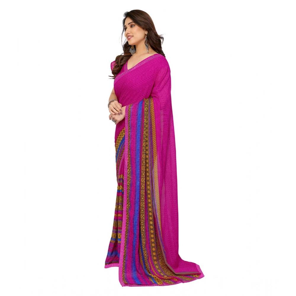 Generic Women's Georgette Printed Saree With Unstitched Blouse 5.5Mtr (Pink) - MYLUXURY LANE ENTERPRISE