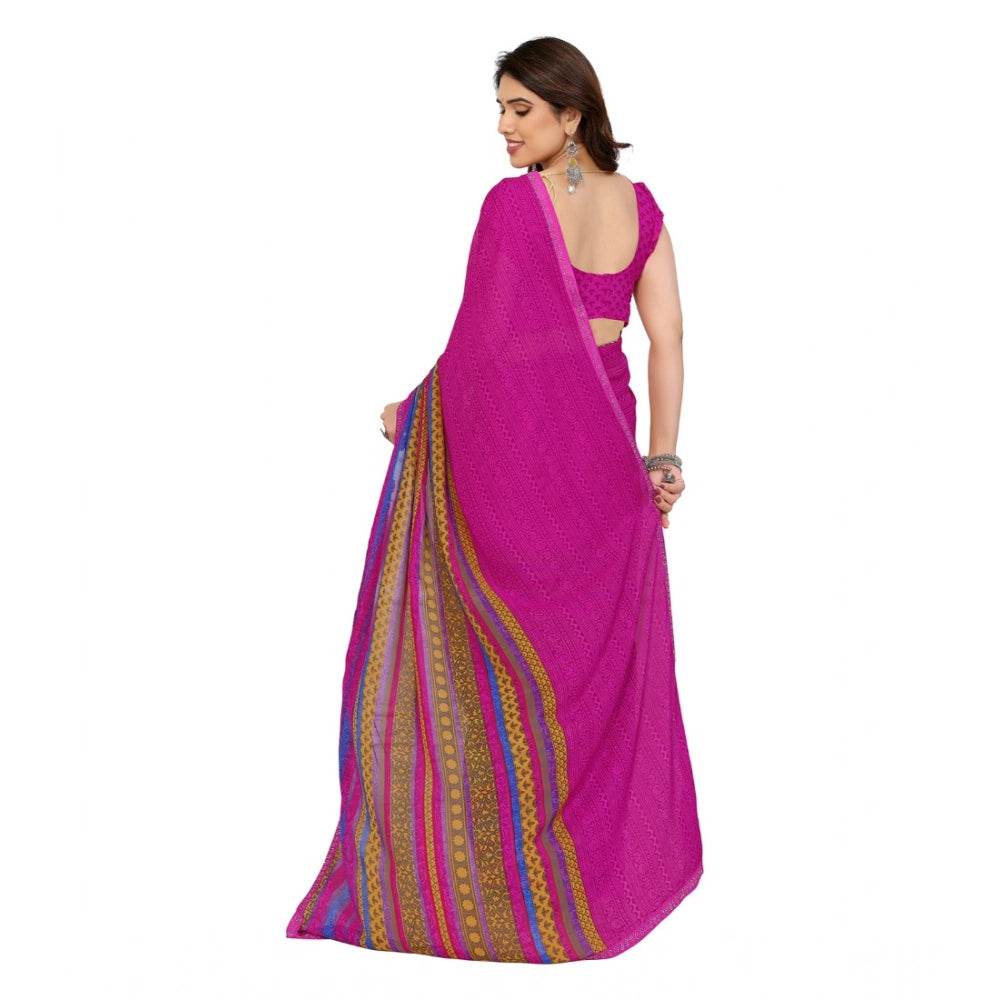 Generic Women's Georgette Printed Saree With Unstitched Blouse 5.5Mtr (Pink) - MYLUXURY LANE ENTERPRISE