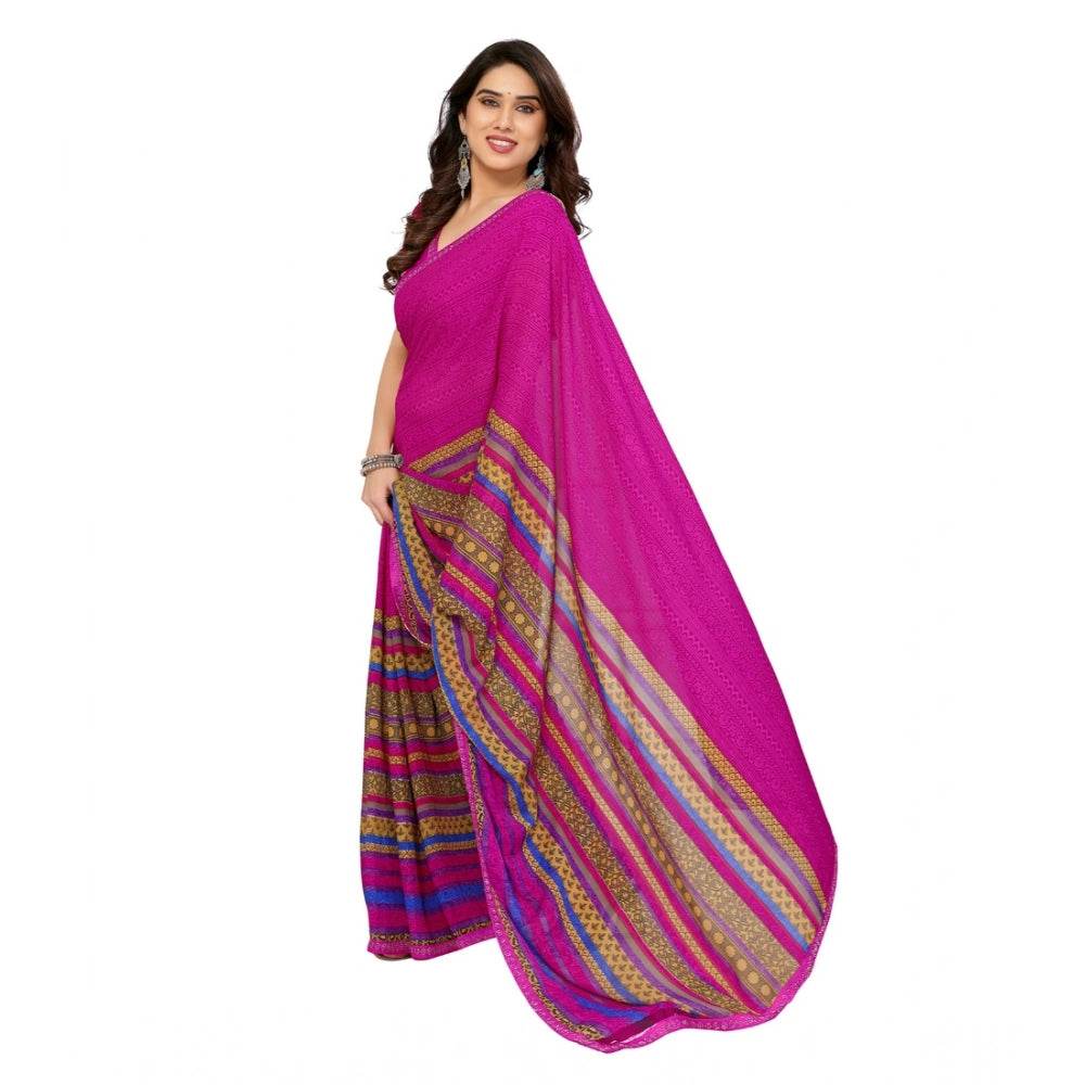 Generic Women's Georgette Printed Saree With Unstitched Blouse 5.5Mtr (Pink) - MYLUXURY LANE ENTERPRISE