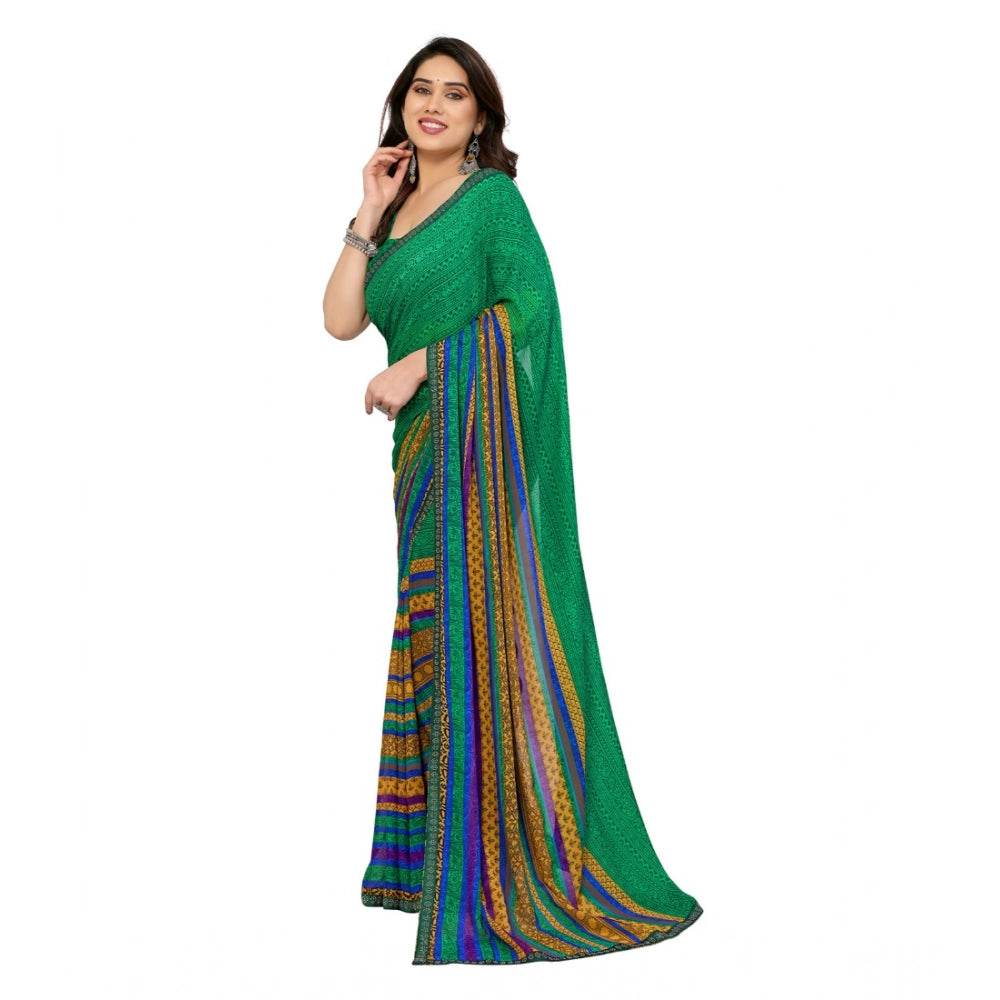 Generic Women's Georgette Printed Saree With Unstitched Blouse 5.5Mtr (Green) - MYLUXURY LANE ENTERPRISE