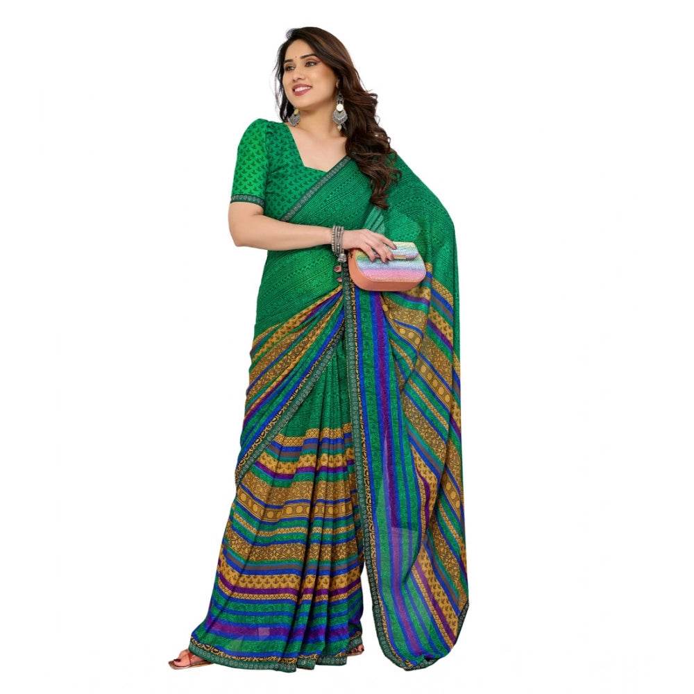 Generic Women's Georgette Printed Saree With Unstitched Blouse 5.5Mtr (Green) - MYLUXURY LANE ENTERPRISE
