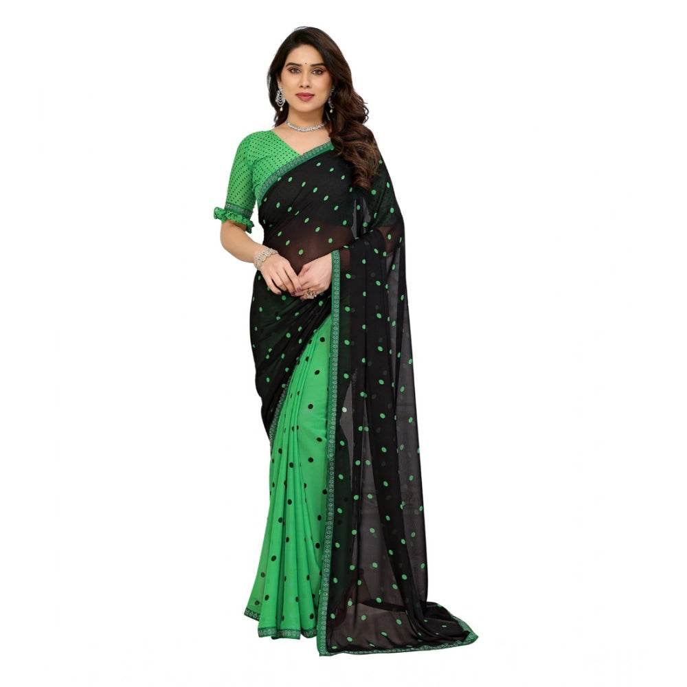 Generic Women's Georgette Printed Saree With Unstitched Blouse 5.5Mtr (Black-Green) - MYLUXURY LANE ENTERPRISE