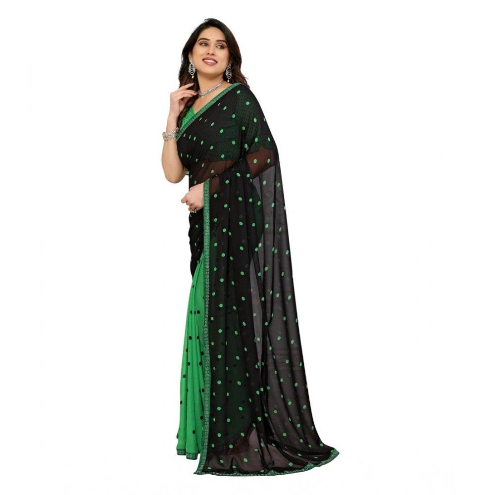 Generic Women's Georgette Printed Saree With Unstitched Blouse 5.5Mtr (Black-Green) - MYLUXURY LANE ENTERPRISE