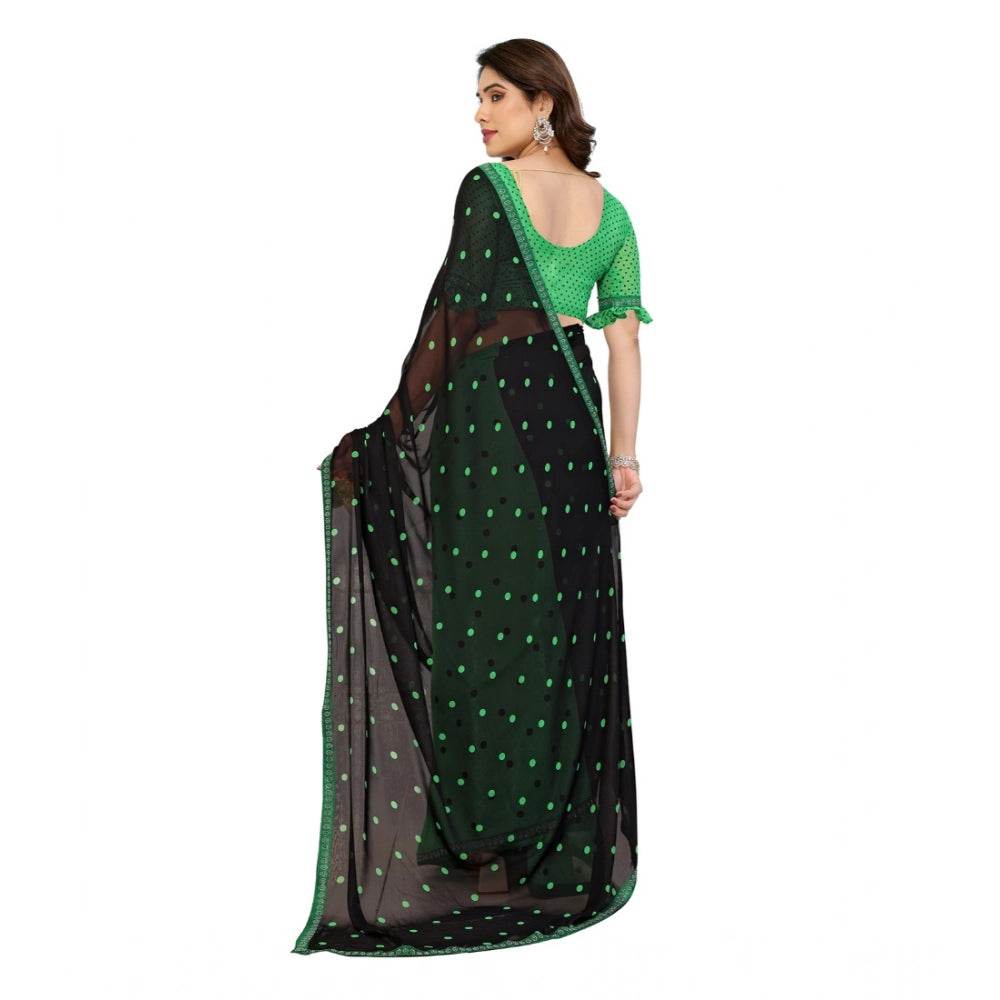 Generic Women's Georgette Printed Saree With Unstitched Blouse 5.5Mtr (Black-Green) - MYLUXURY LANE ENTERPRISE