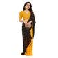 Generic Women's Georgette Printed Saree With Unstitched Blouse 5.5Mtr (Black-Yellow) - MYLUXURY LANE ENTERPRISE
