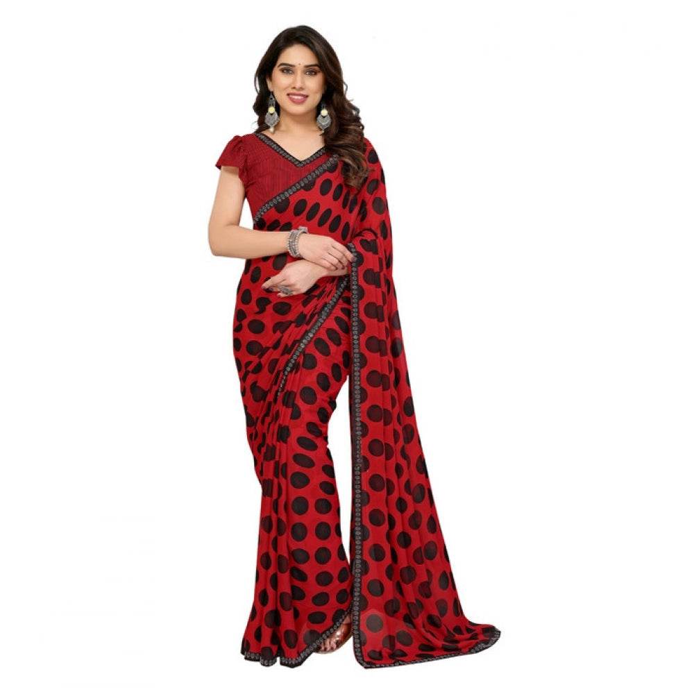 Generic Women's Georgette Printed Saree With Unstitched Blouse 5.5Mtr (Red) - MYLUXURY LANE ENTERPRISE