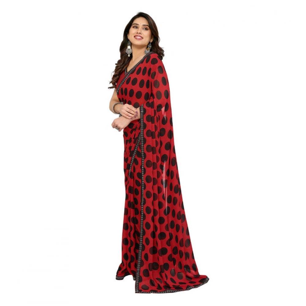 Generic Women's Georgette Printed Saree With Unstitched Blouse 5.5Mtr (Red) - MYLUXURY LANE ENTERPRISE