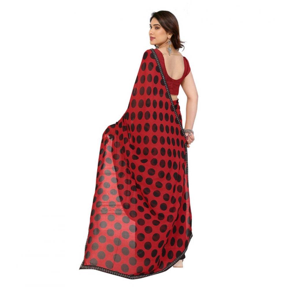 Generic Women's Georgette Printed Saree With Unstitched Blouse 5.5Mtr (Red) - MYLUXURY LANE ENTERPRISE