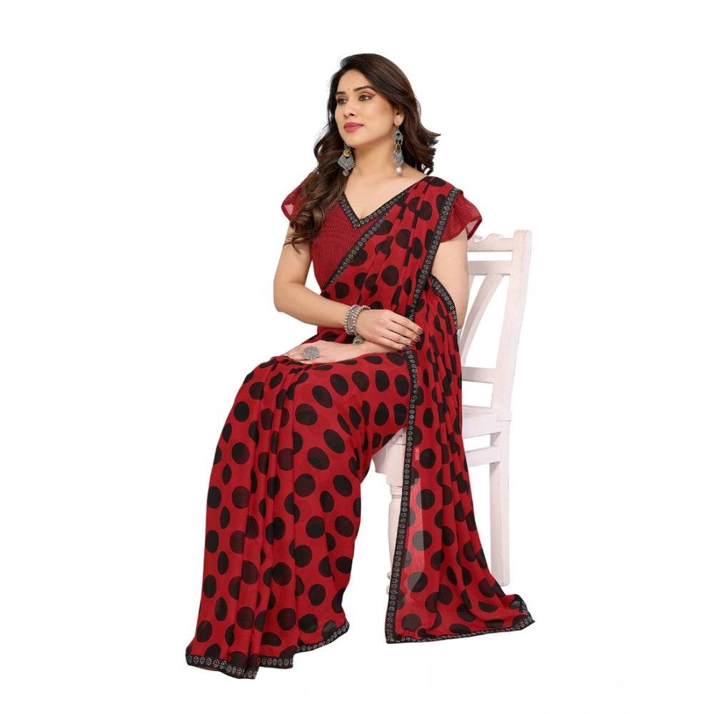 Generic Women's Georgette Printed Saree With Unstitched Blouse 5.5Mtr (Red) - MYLUXURY LANE ENTERPRISE