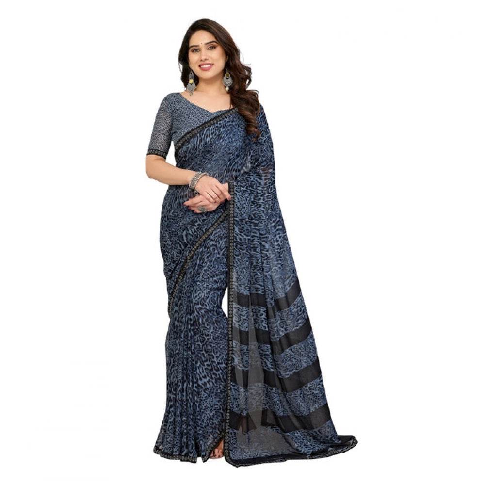 Generic Women's Georgette Printed Saree With Unstitched Blouse 5.5Mtr (Grey) - MYLUXURY LANE ENTERPRISE