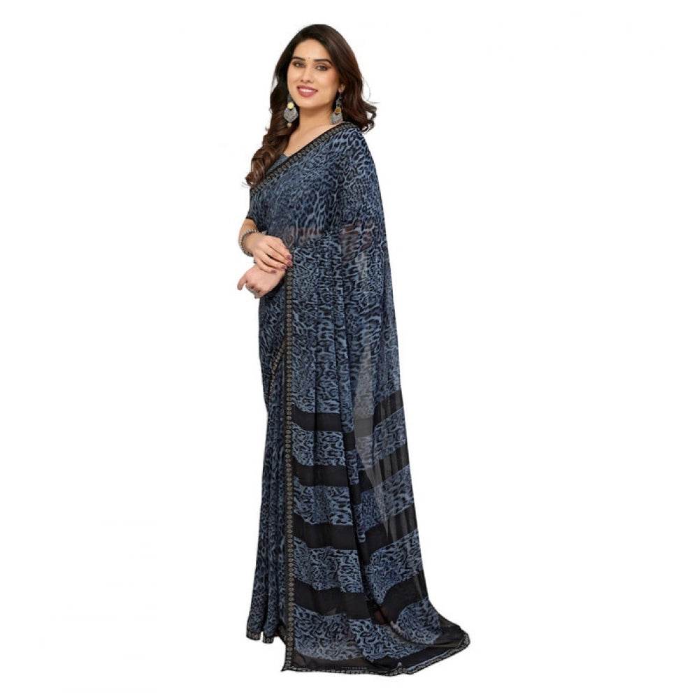 Generic Women's Georgette Printed Saree With Unstitched Blouse 5.5Mtr (Grey) - MYLUXURY LANE ENTERPRISE