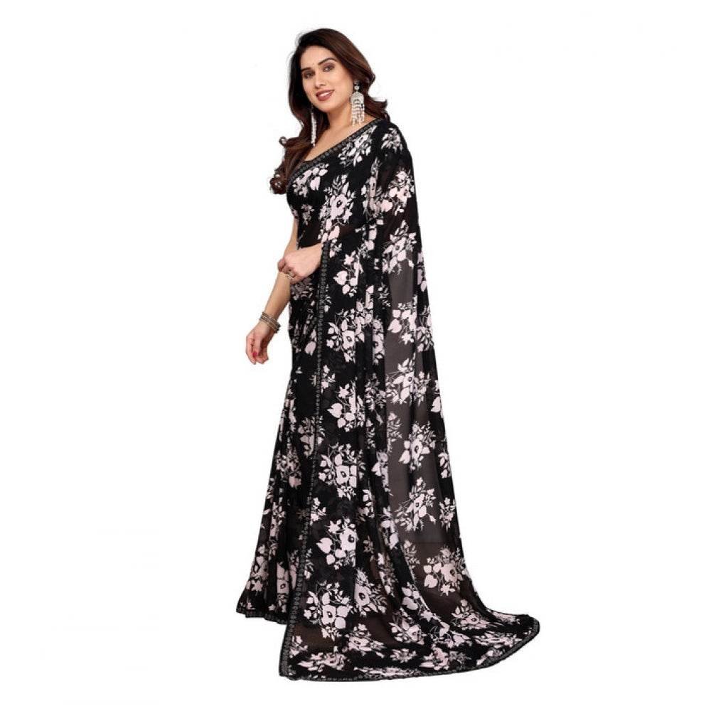 Generic Women's Georgette Printed Saree With Unstitched Blouse 5.5Mtr (Black) - MYLUXURY LANE ENTERPRISE