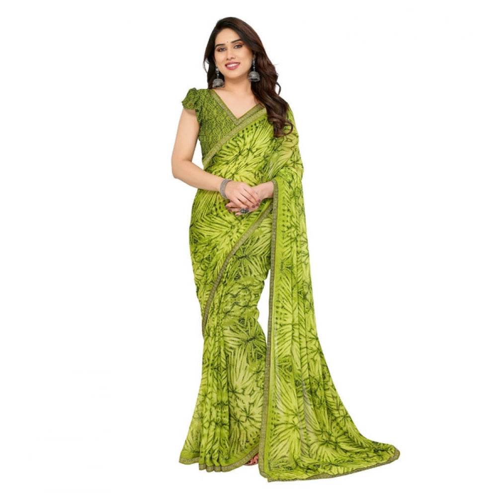 Generic Women's Georgette Printed Saree With Unstitched Blouse 5.5Mtr (Mehendi Green) - MYLUXURY LANE ENTERPRISE