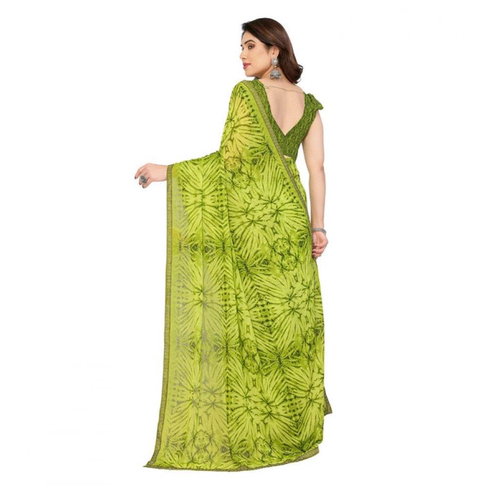 Generic Women's Georgette Printed Saree With Unstitched Blouse 5.5Mtr (Mehendi Green) - MYLUXURY LANE ENTERPRISE