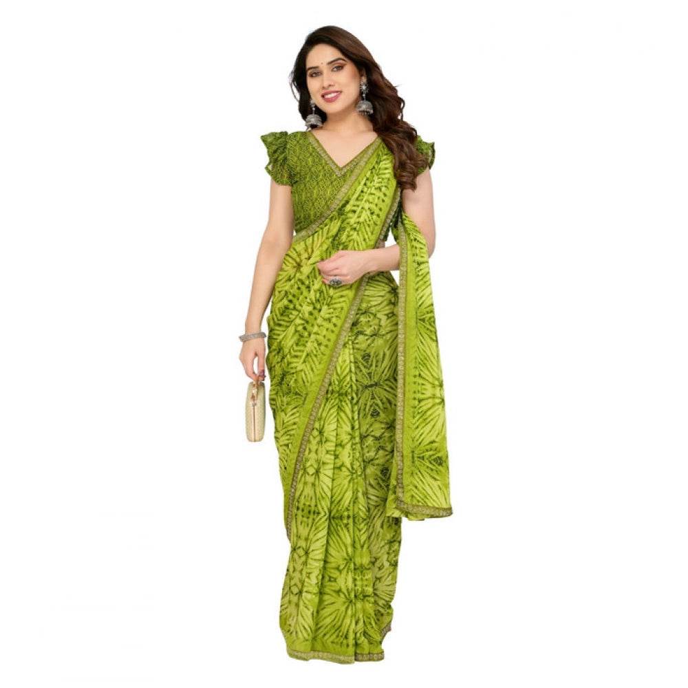 Generic Women's Georgette Printed Saree With Unstitched Blouse 5.5Mtr (Mehendi Green) - MYLUXURY LANE ENTERPRISE