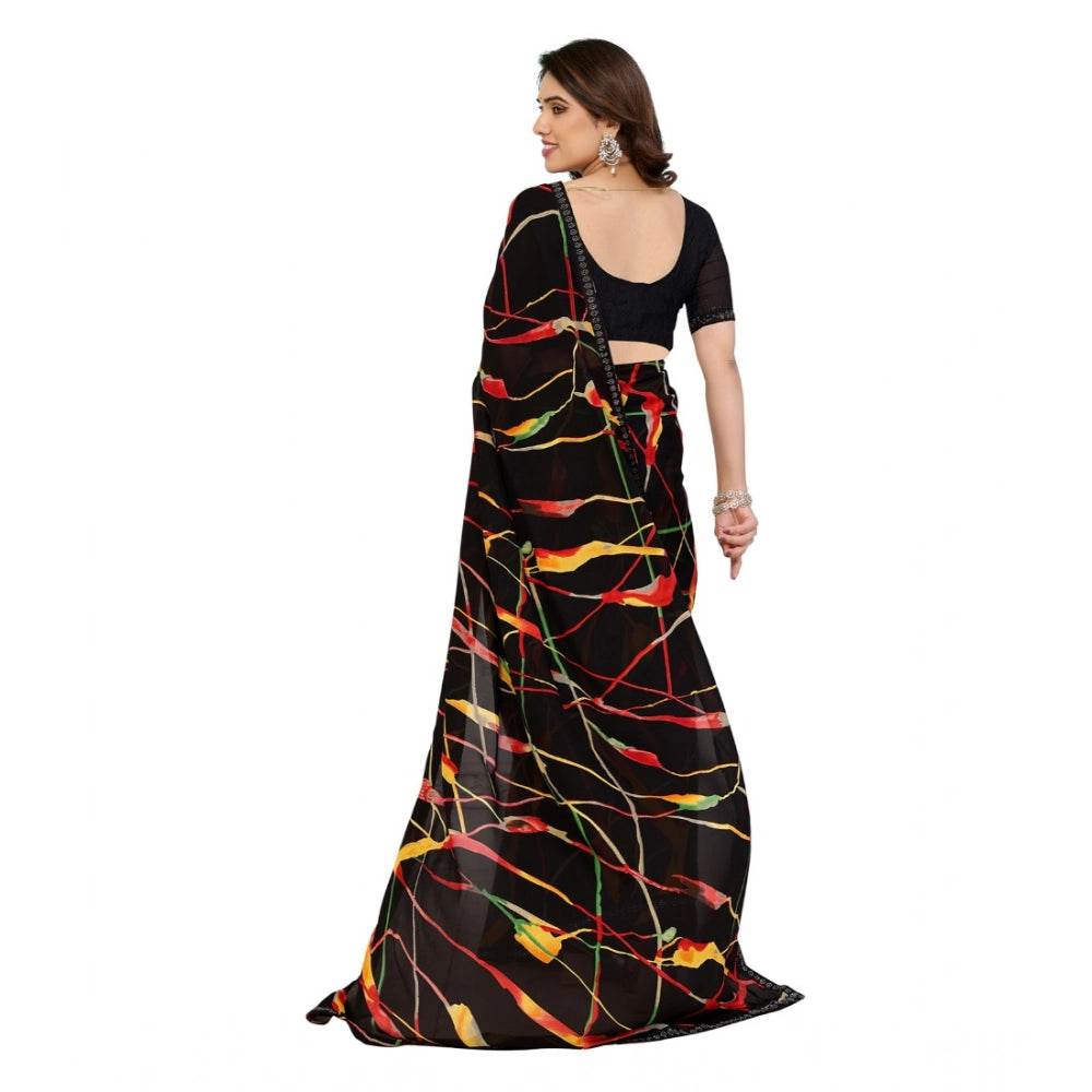 Generic Women's Georgette Printed Saree With Unstitched Blouse 5.5Mtr (Black) - MYLUXURY LANE ENTERPRISE