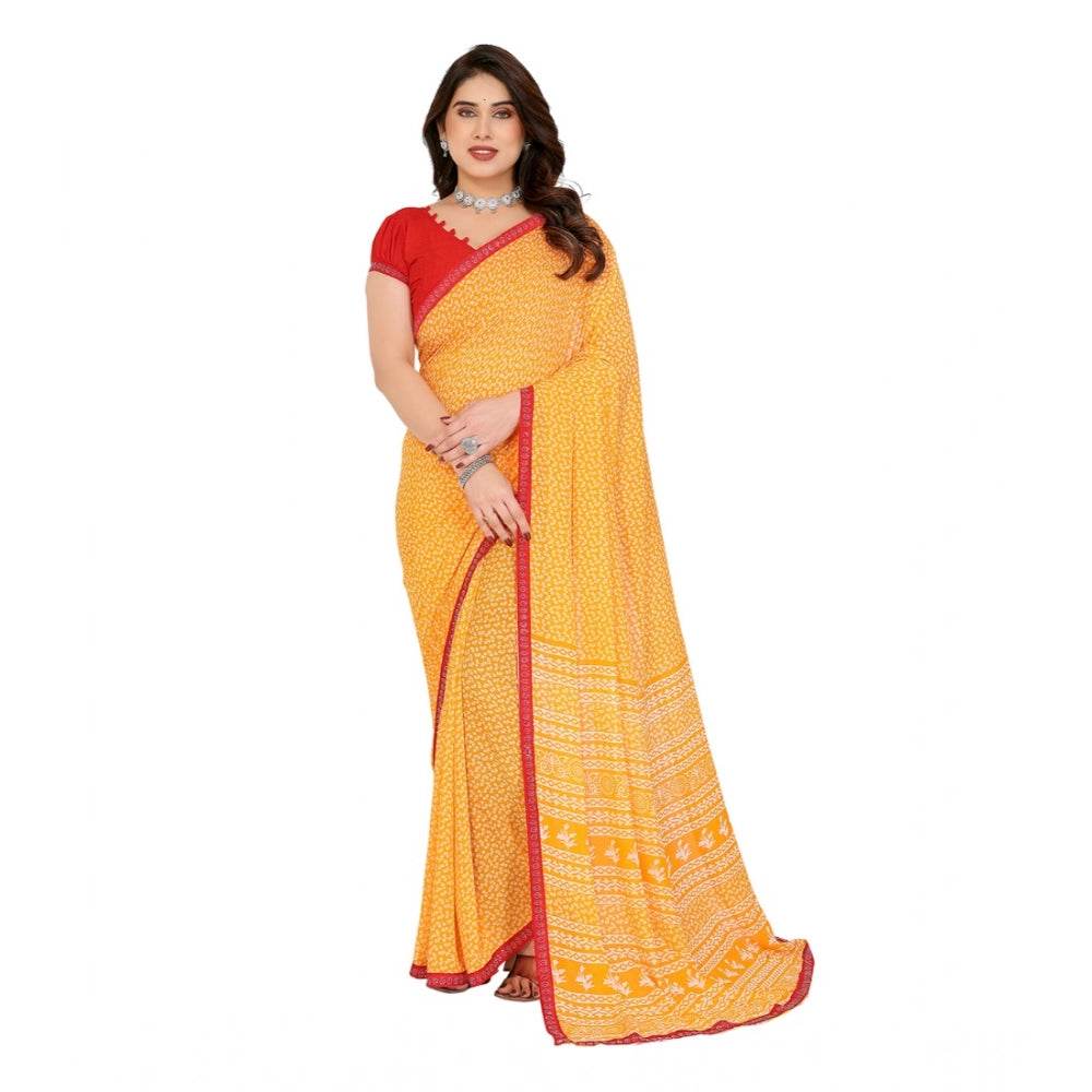 Generic Women's Georgette Printed Saree With Unstitched Blouse 5.5Mtr (Yellow) - MYLUXURY LANE ENTERPRISE