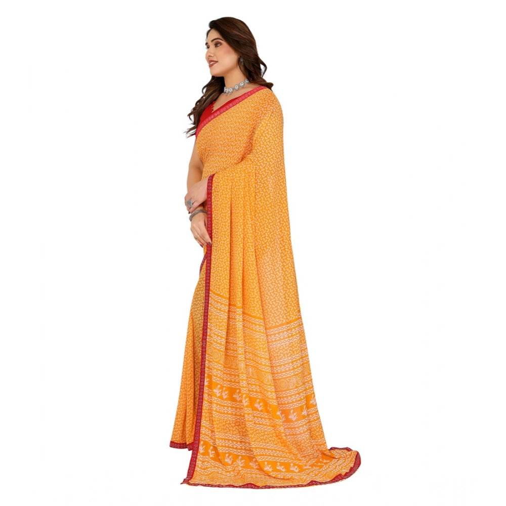 Generic Women's Georgette Printed Saree With Unstitched Blouse 5.5Mtr (Yellow) - MYLUXURY LANE ENTERPRISE