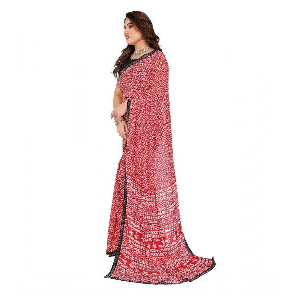 Generic Women's Georgette Printed Saree With Unstitched Blouse 5.5Mtr (Red) - MYLUXURY LANE ENTERPRISE