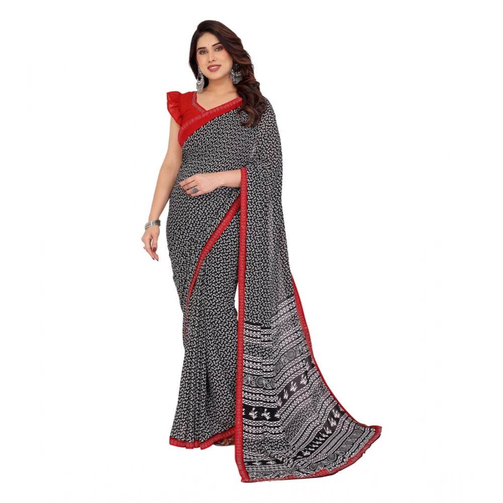 Generic Women's Georgette Printed Saree With Unstitched Blouse 5.5Mtr (Black) - MYLUXURY LANE ENTERPRISE