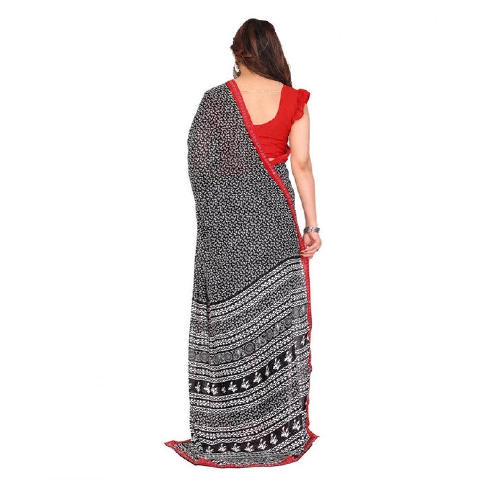 Generic Women's Georgette Printed Saree With Unstitched Blouse 5.5Mtr (Black) - MYLUXURY LANE ENTERPRISE