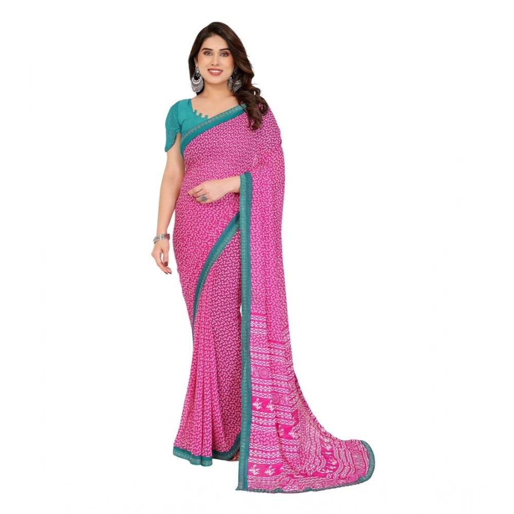 Generic Women's Georgette Printed Saree With Unstitched Blouse 5.5Mtr (Pink) - MYLUXURY LANE ENTERPRISE