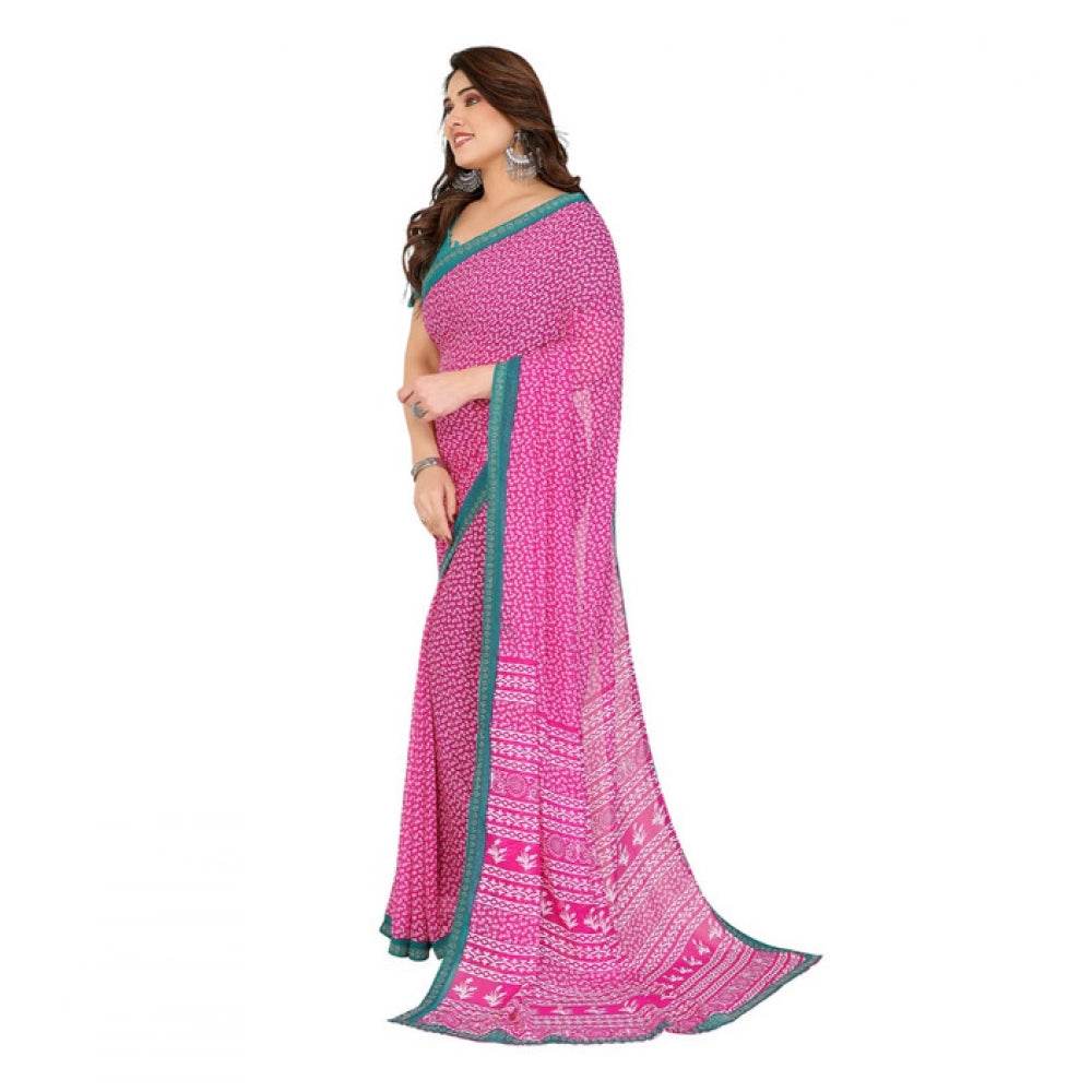 Generic Women's Georgette Printed Saree With Unstitched Blouse 5.5Mtr (Pink) - MYLUXURY LANE ENTERPRISE