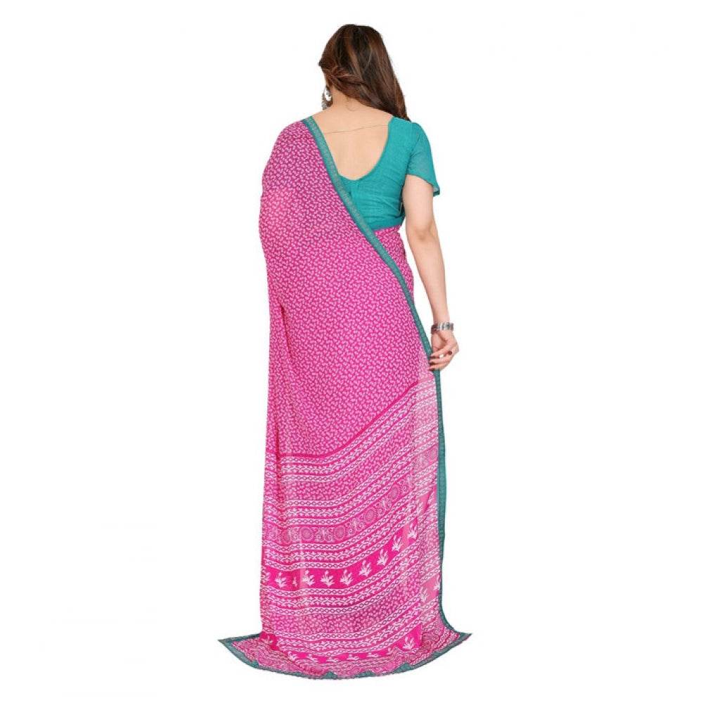 Generic Women's Georgette Printed Saree With Unstitched Blouse 5.5Mtr (Pink) - MYLUXURY LANE ENTERPRISE