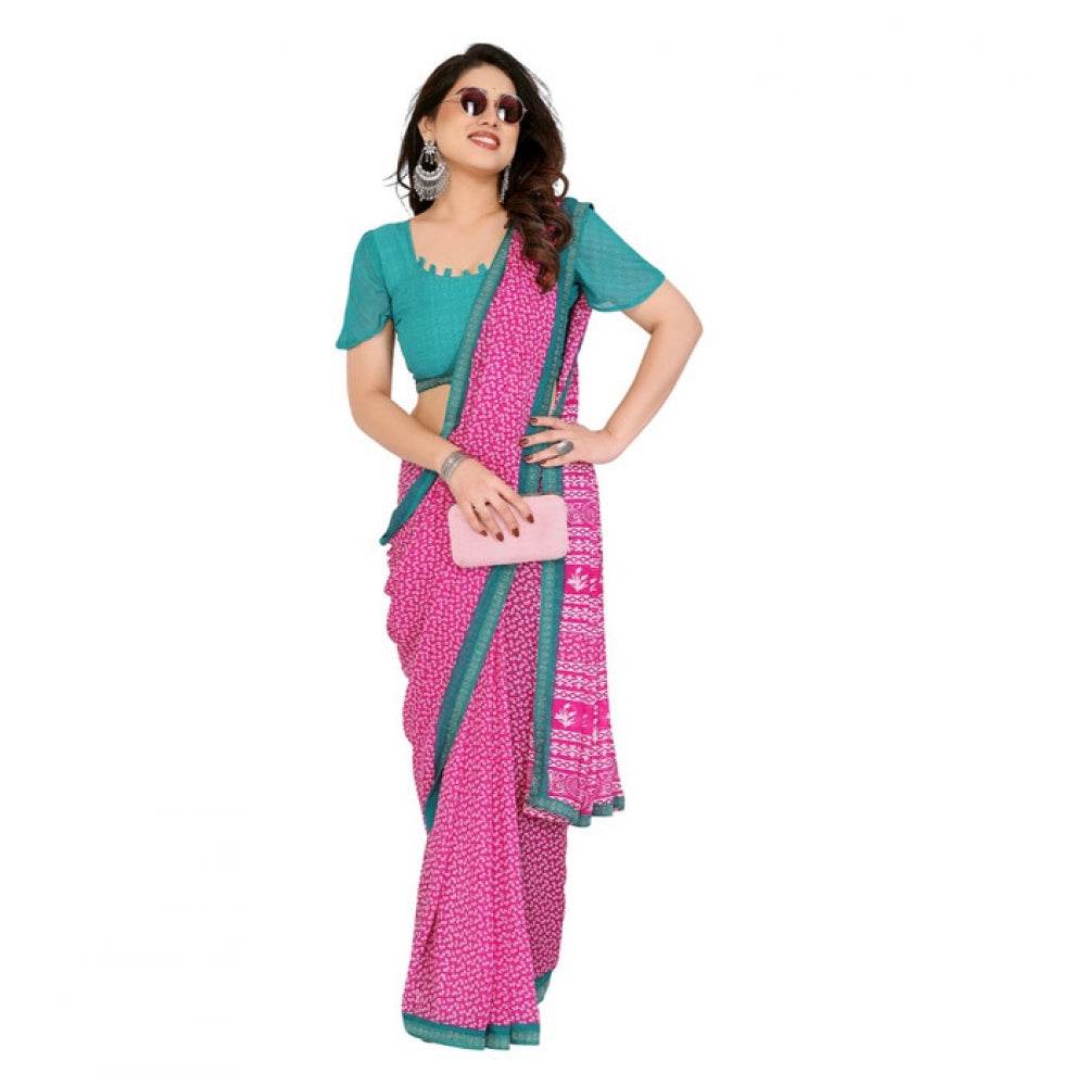 Generic Women's Georgette Printed Saree With Unstitched Blouse 5.5Mtr (Pink) - MYLUXURY LANE ENTERPRISE