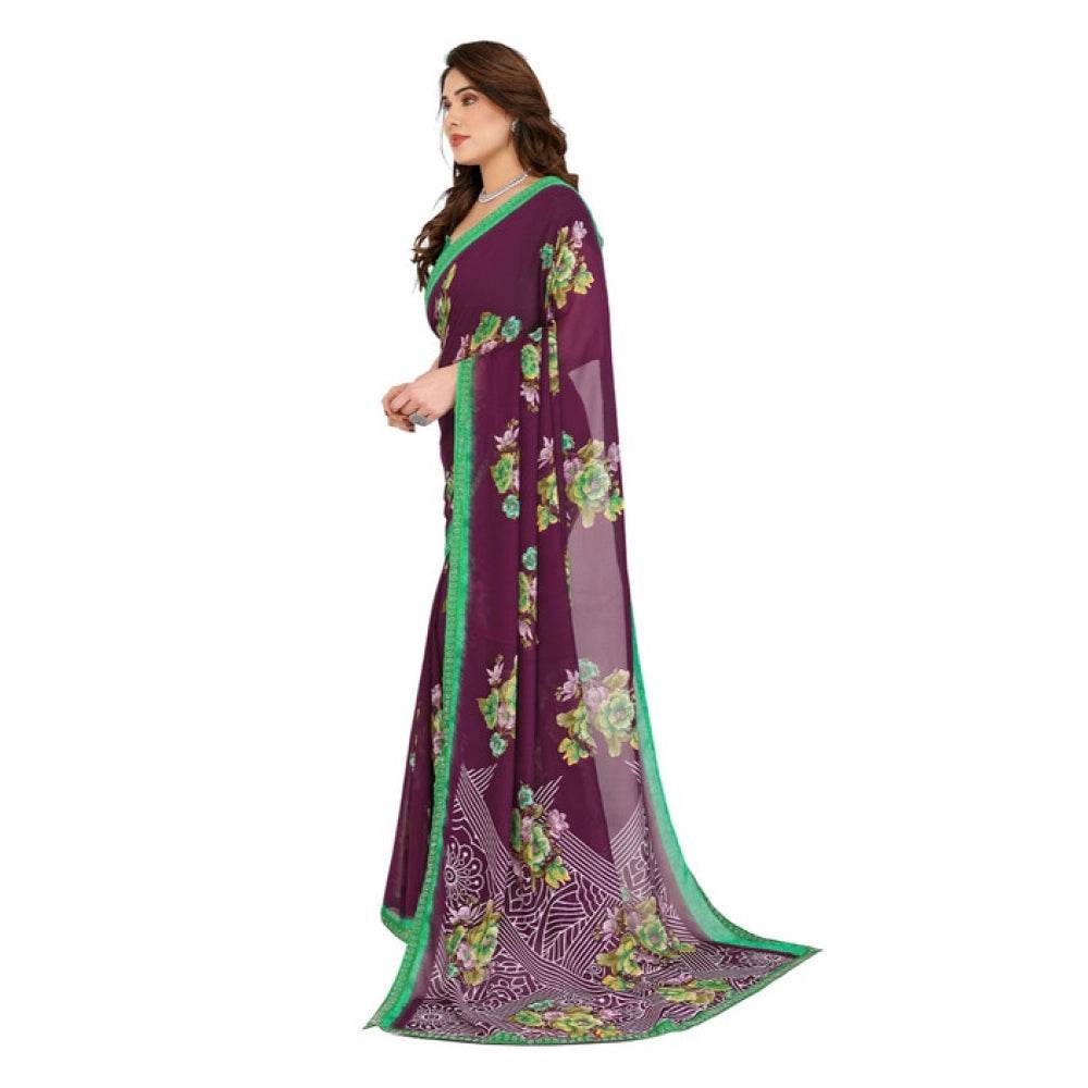 Generic Women's Georgette Printed Saree With Unstitched Blouse 5.5Mtr (Maroon) - MYLUXURY LANE ENTERPRISE
