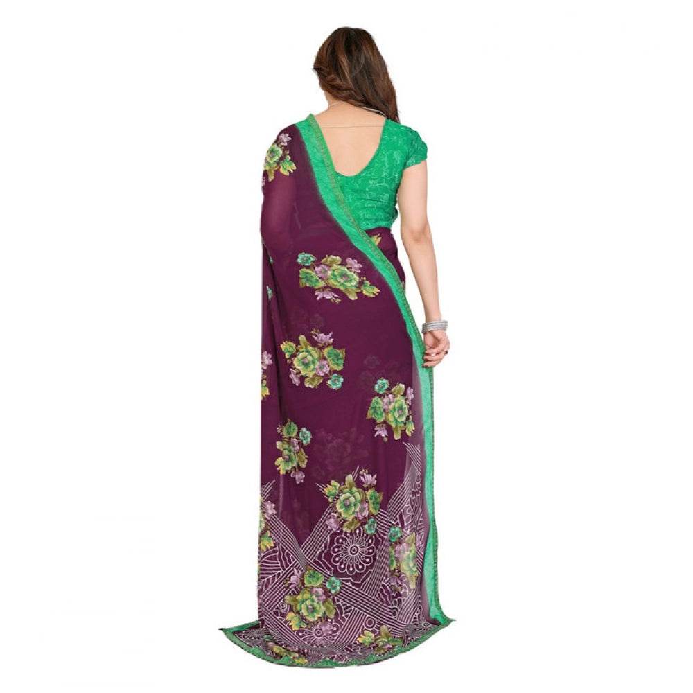 Generic Women's Georgette Printed Saree With Unstitched Blouse 5.5Mtr (Maroon) - MYLUXURY LANE ENTERPRISE
