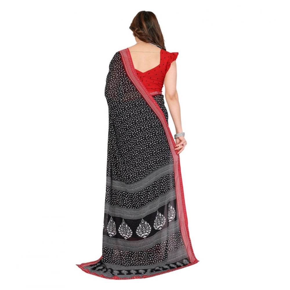 Generic Women's Georgette Printed Saree With Unstitched Blouse 5.5Mtr (Black) - MYLUXURY LANE ENTERPRISE