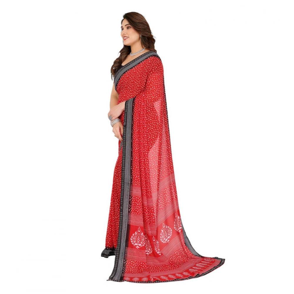 Generic Women's Georgette Printed Saree With Unstitched Blouse 5.5Mtr (Red) - MYLUXURY LANE ENTERPRISE