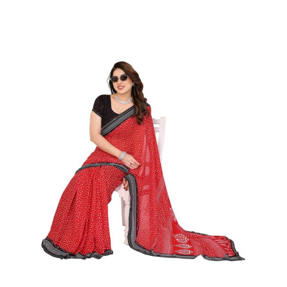 Generic Women's Georgette Printed Saree With Unstitched Blouse 5.5Mtr (Red) - MYLUXURY LANE ENTERPRISE