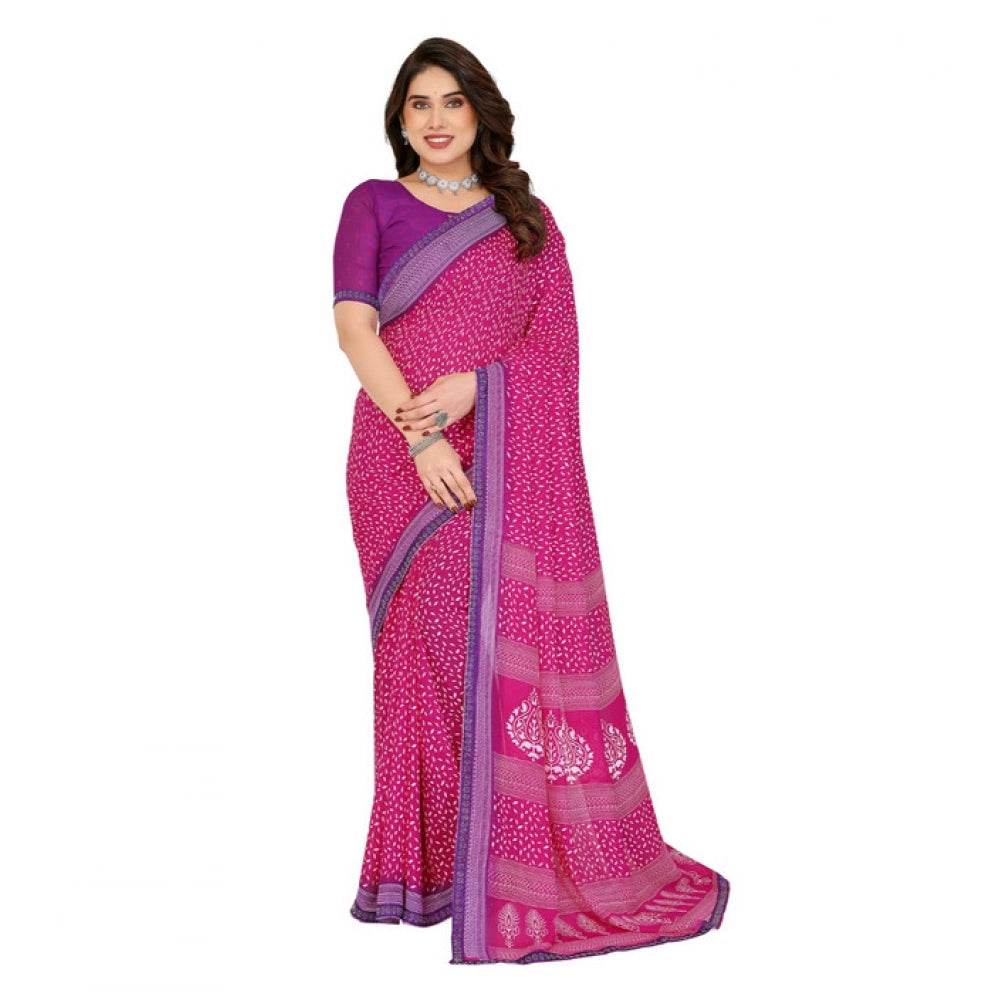 Generic Women's Georgette Printed Saree With Unstitched Blouse 5.5Mtr (Red) - MYLUXURY LANE ENTERPRISE
