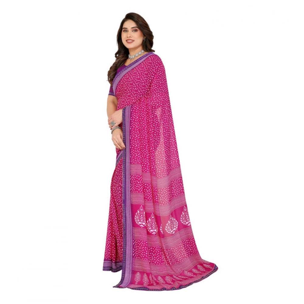 Generic Women's Georgette Printed Saree With Unstitched Blouse 5.5Mtr (Red) - MYLUXURY LANE ENTERPRISE
