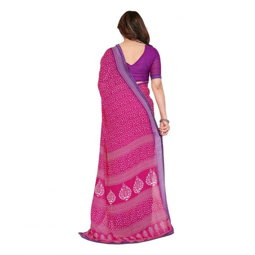 Generic Women's Georgette Printed Saree With Unstitched Blouse 5.5Mtr (Red) - MYLUXURY LANE ENTERPRISE