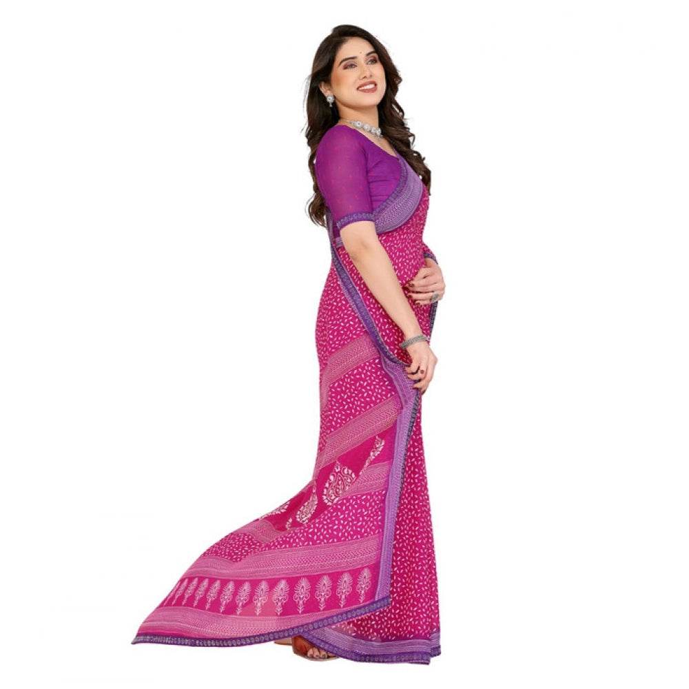 Generic Women's Georgette Printed Saree With Unstitched Blouse 5.5Mtr (Red) - MYLUXURY LANE ENTERPRISE