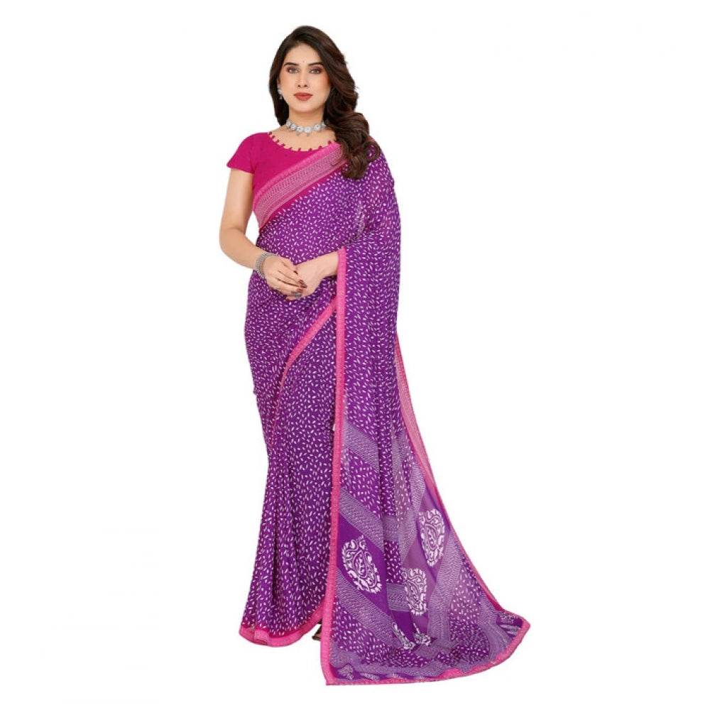 Generic Women's Georgette Printed Saree With Unstitched Blouse 5.5Mtr (Purple) - MYLUXURY LANE ENTERPRISE