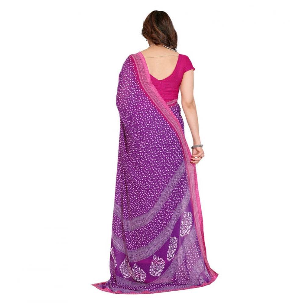 Generic Women's Georgette Printed Saree With Unstitched Blouse 5.5Mtr (Purple) - MYLUXURY LANE ENTERPRISE