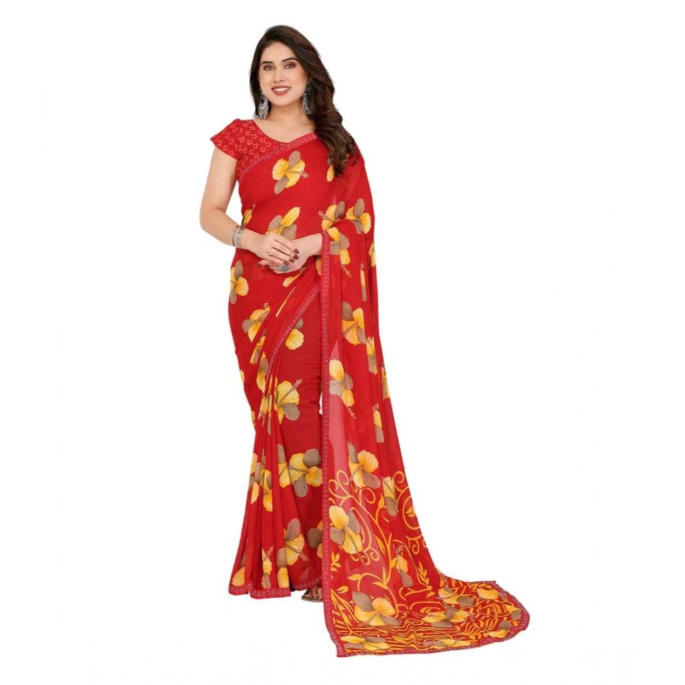 Generic Women's Georgette Printed Saree With Unstitched Blouse 5.5Mtr (Orange) - MYLUXURY LANE ENTERPRISE