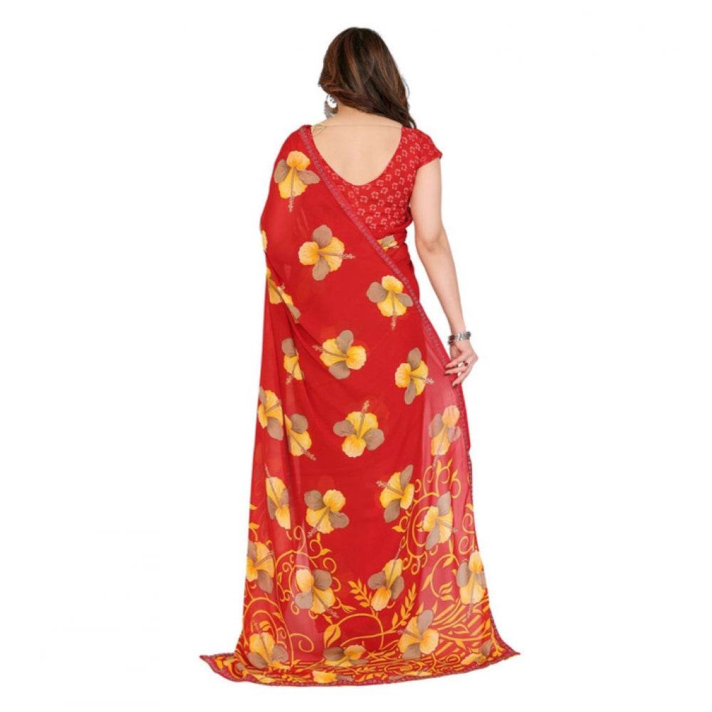 Generic Women's Georgette Printed Saree With Unstitched Blouse 5.5Mtr (Orange) - MYLUXURY LANE ENTERPRISE