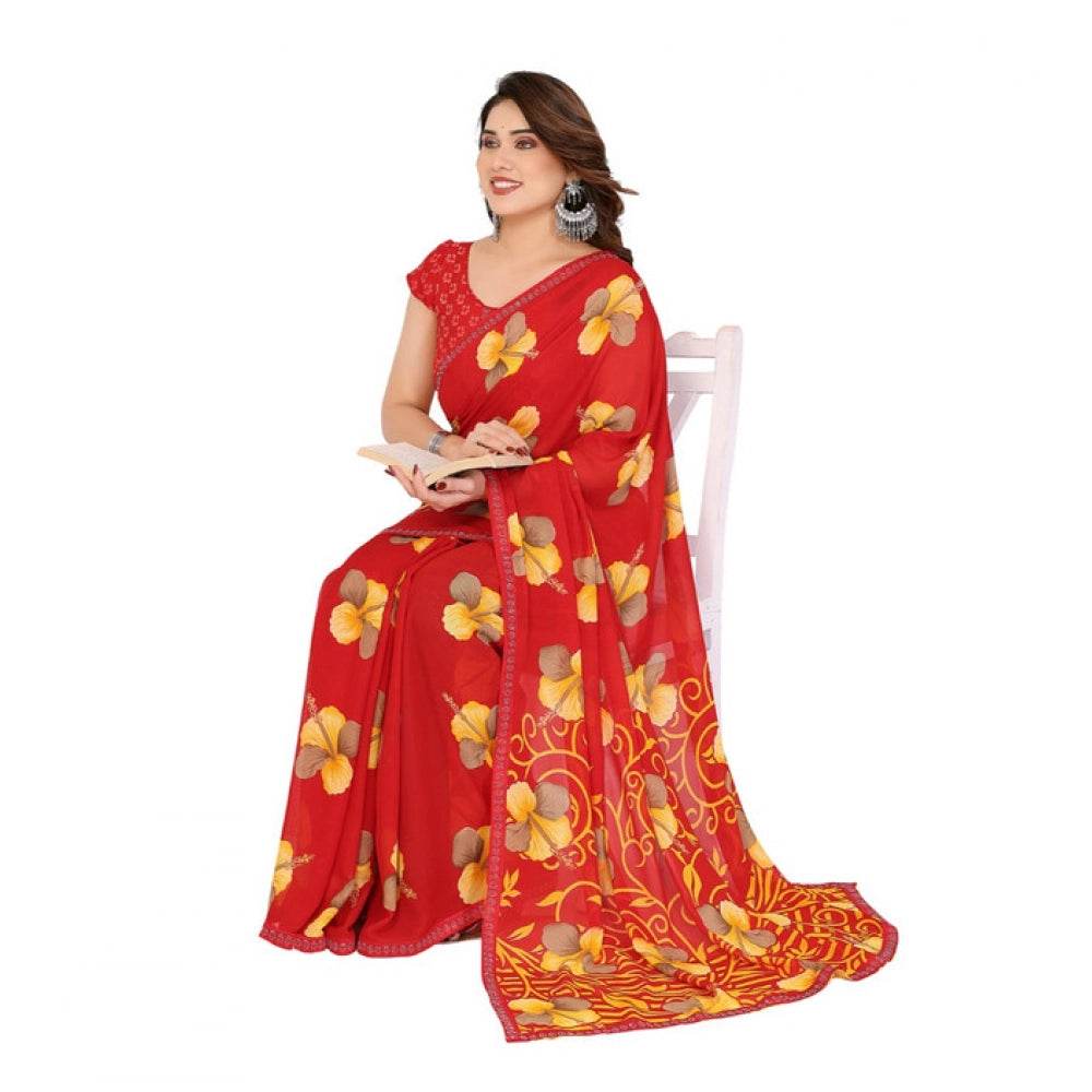 Generic Women's Georgette Printed Saree With Unstitched Blouse 5.5Mtr (Orange) - MYLUXURY LANE ENTERPRISE